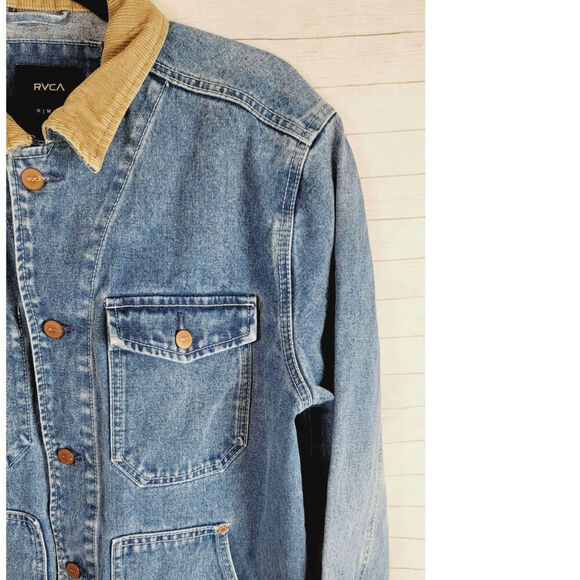 RVCA Chainmail Denim Jacket in Broken In Blue Wash, sz Medium - Picture 3 of 16